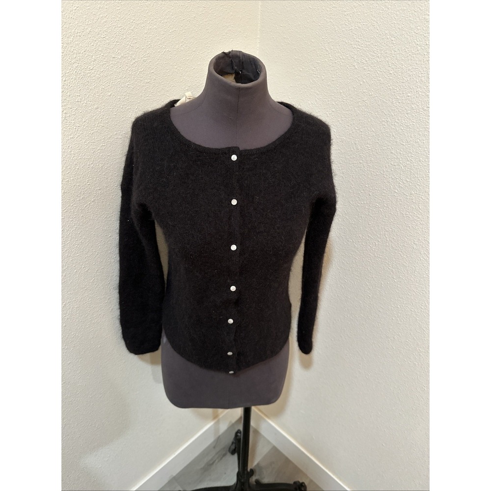 LA MAILLE SEZANE Black Long Sleeve Button Cropped Cardigan Sweater Size S Black
